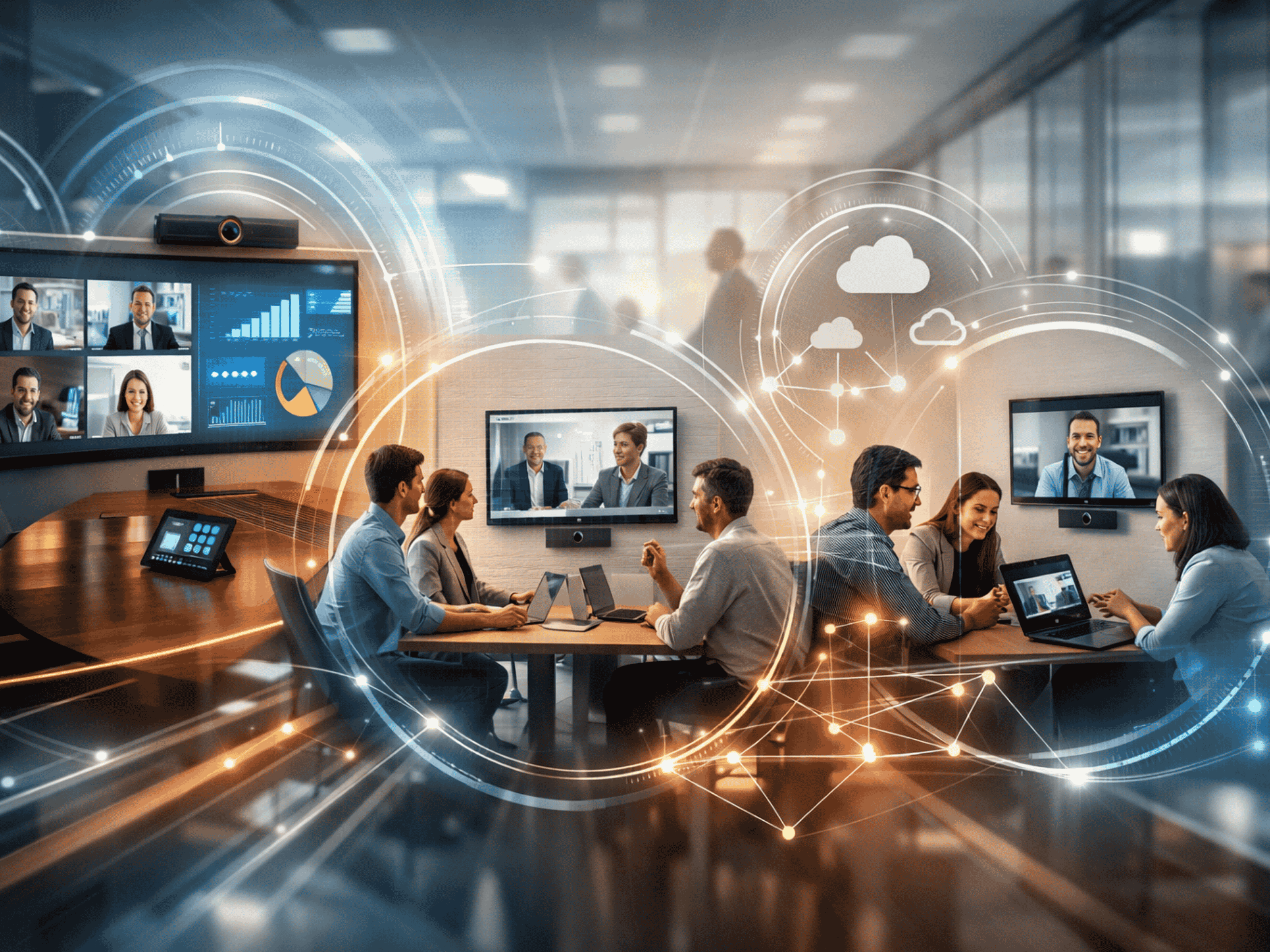 Scalable audio visual setup across boardroom and meeting rooms with video conferencing